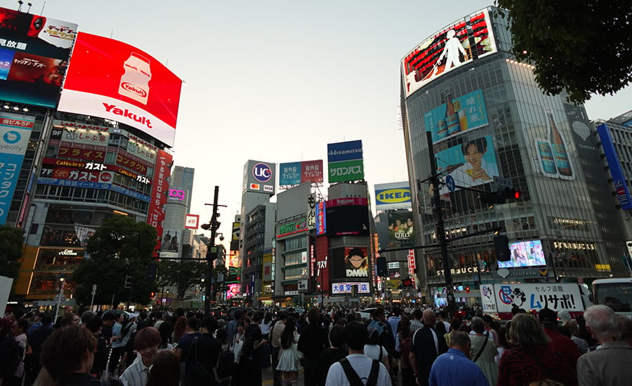 Shibuya Crossing bei Nacht: Menschenmassen und Lichtermeer im Herzen Tokyos. Foto: privat