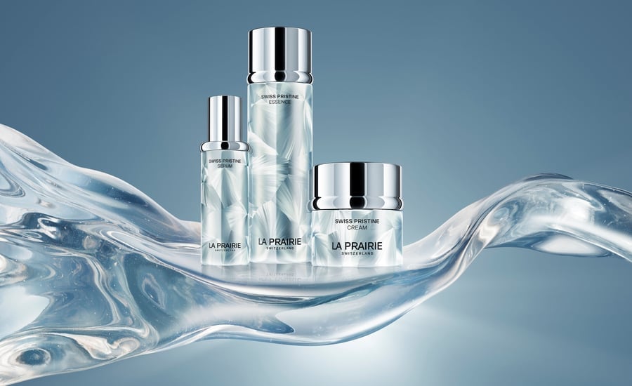 La Prairie "Swiss Pristine" hat es sich zur Aufgabe gemacht gestresst Haut mit Gletscherwasser zu beruhigen.